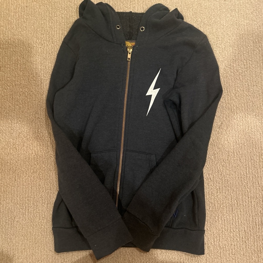 Aviator Nation Black Hoodie with White Lightning Bolt